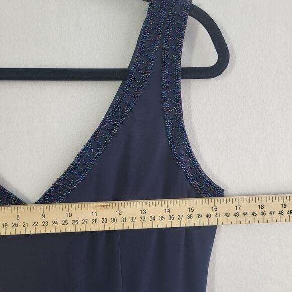 VTG Oleg Cassini Black Tie Beaded Gown Size 4 Navy Sleeveless Evening Formal 90s - Picture 12 of 15